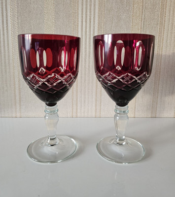 Vintage Böhmische Rubinrot Kristall Weingläser 2er Set