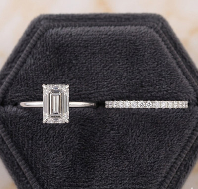 Smaragdschliff Diamant Ehering Set IGI Lab Grown 2,60 Ct E F VS 14K Weißgold