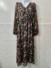 Women s Dark Floral Long Sleeve Maxi Dress S Forest Cottage Earth Romantic Woods