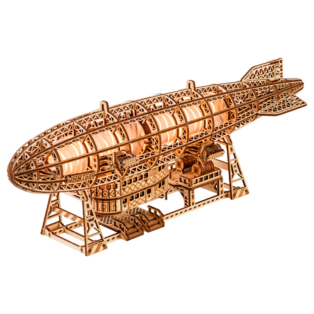 Wood Trick Luminous Zeppelin Wooden 3d Mechanical Model Kit Puzzle Toy Gift