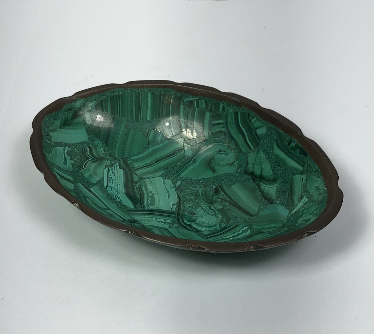 Malachite Soap Dish Scalloped Brass Edge Soap Dish Jewelry Trinket Dish