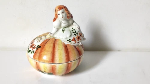 KOROSTEN  Anthropomorphic-Pumpkin Porcelain Trinked Box, Hand Painted USSR 1960s
