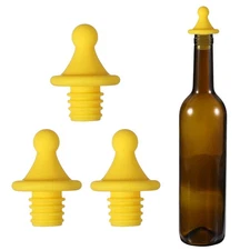 3 Pcs Roof Shape Silicone Wine Bottle Stoppers for Wine Beverage, Yellow