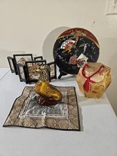 Asian Decor Collection Rooster Oil Lamp 10" Plate & Holder Very Nice Collection 