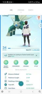 Pokemon Go (Stufe 34) Shiny Legendary Dialga X2 ( 8 Shinys )