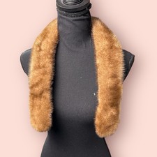 Vtg 1950s Brown Mink Real Fur Collar Wrap Stole Shawl Old Hollywood Glam Clip On