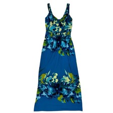 Chaps Floral Maxi Dress XS Blue Sleeveless V-Neck Stretch Resortwear Vacation