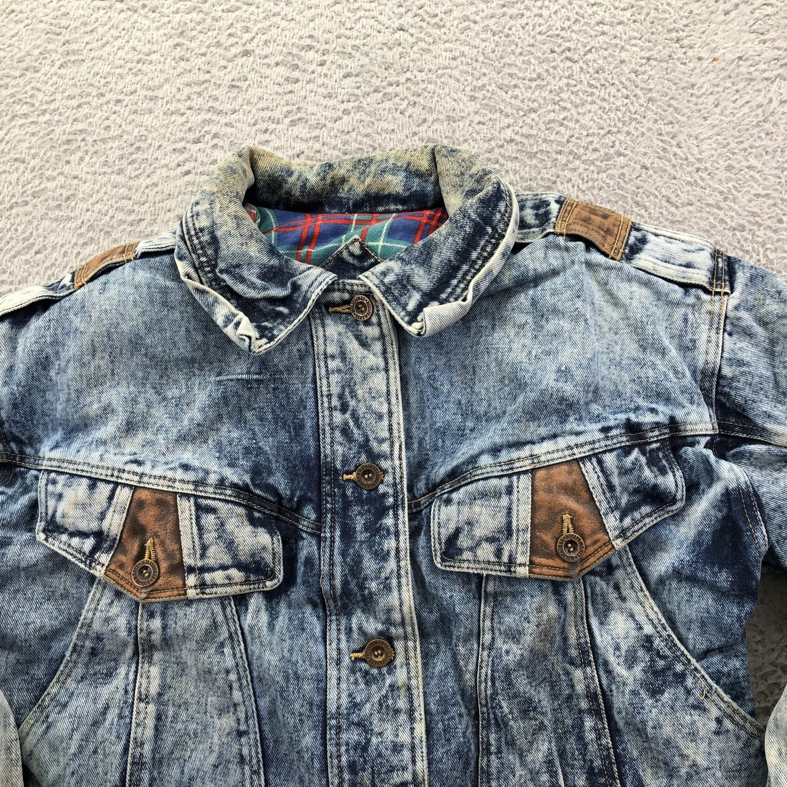 Vintage Current Seen Jacket Mens Medium Blue Denim Acid Wash Military Lined - product detail image 2