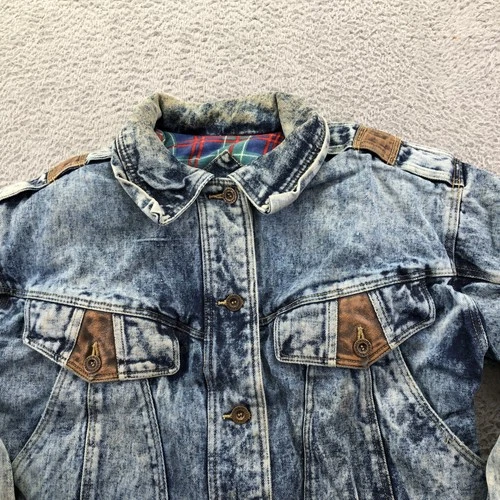 Vintage Current Seen Jacket Mens Medium Blue Denim Acid Wash Military Lined image 2