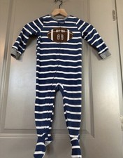 Carter's 2T Blue White Striped Fleece Footed Pajamas Football Patch Zip