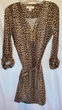 Michael Kors Dress-size M, Silky Leopard print V-Neck with gold chain details.
