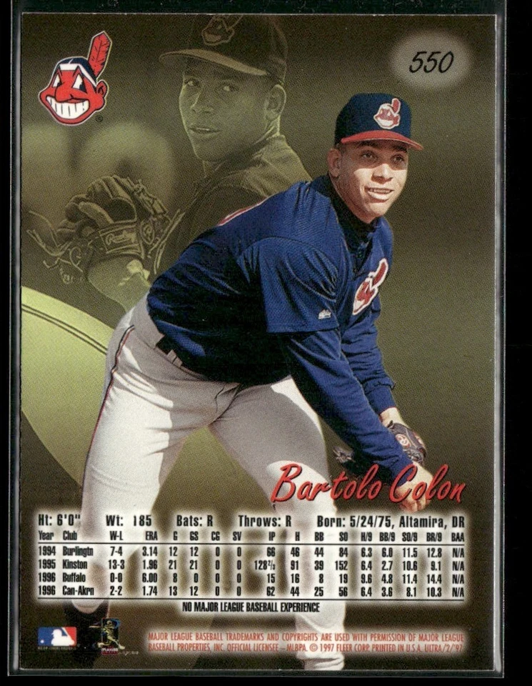 1997 FLEER ULTRA BARTOLO COLON CLEVELAND INDIANS #550 - Image 2 of 3