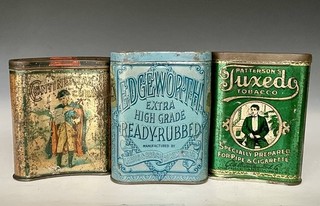 (3) Antique Pocket Tobacco Tins Including Continental Cubes Edgeworth & Tuxedo