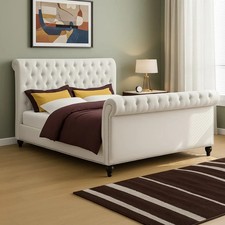 Sleigh chesterfield Upholstered Plush Velvet Bed Frame gas lift & storage option