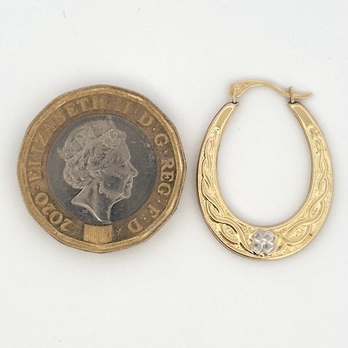 9ct Yellow Gold Creole Hoop Celtic Pattern Earrings - Picture 5 of 6