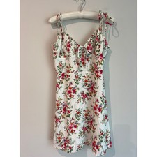 Forever 21 Women's Floral Tie Strap Babydoll Dress White Pink Size Large Retro