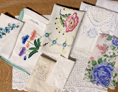 Vintage Linen, Embroidery & Hankie Bundle for slow stitching & journal making