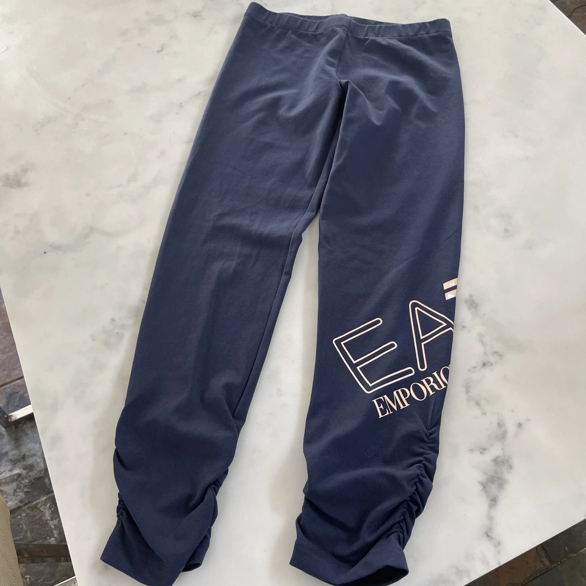 EA7 Emporio Armani Older Girls Ruffle Leggings Navy Pink 10 Years