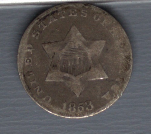 US 1853 Silver 3 Cent Trimes smallest US silver coin un-cleaned - 82 - Picture 2 of 2