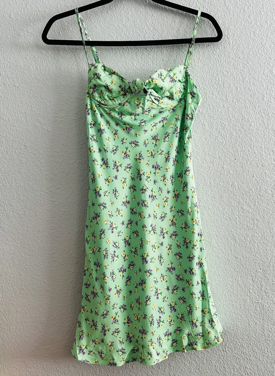 mint green dress zara Satin Effect Floral Printed XS Slip dress
