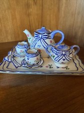 9 Piece Blue  White Floral Ceramic Miniature Tea Made in Thailand