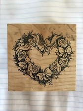 wood mounted rubber stamp Roses Heart Shape Wreath