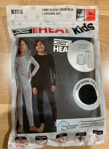 32 Degrees Heat Kids Girl Long Sleeve Crew Neck & Legging Set Black M (8-10)