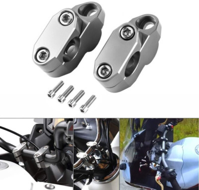 CNC Motorcycle HandleBar Bar Mount Clamps Risers Adapters Set 22mm 7/8'' Titanium
