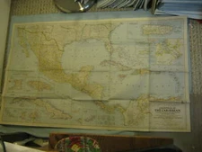 VINTAGE COUNTRIES OF THE CARIBBEAN MAP National Geographic October 1947