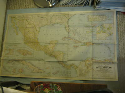 VINTAGE COUNTRIES OF THE CARIBBEAN MAP National Geographic October 1947