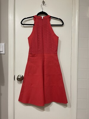 Karen Millen Red Hot Pink Eyelet Dress Women Size 2 / 34 | eBay
