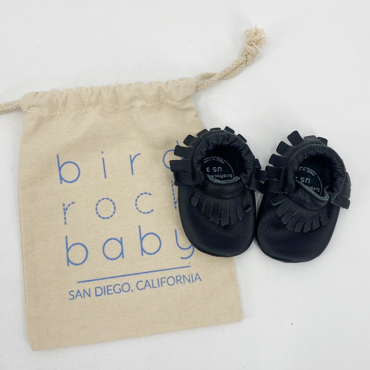 Bird Rock Baby Leather Moccasins Soft Sole Shoes Black Sz