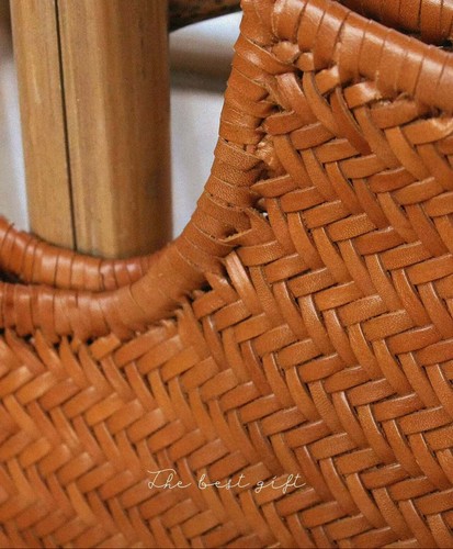 Italy Cowhide Leather Summer Woven Bag, Woven Triple Jump Bamboo Style HandBag - Picture 3 of 18