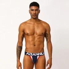 ADANNU Men's Cotton Underwear Sexy Patchwork Comfortable Low Rise Double Thong