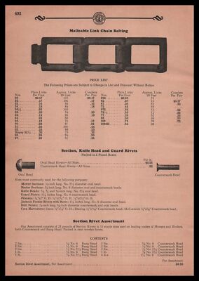 1931 Malleable Link Chain Belting Section Knife Head Guard Rivets Print Ad