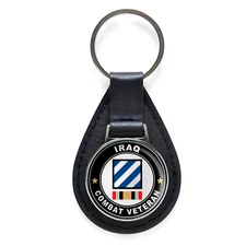 3rd Infantry Division Iraq Combat Veteran Black Leather Keychain Silver Keyring