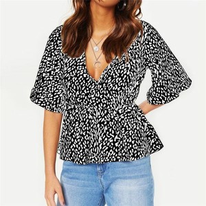 Floral-New-Womens-Elegant-Loose-Tops-V-Neck-Solid-Pullover-O-Neck-Top-Casual
