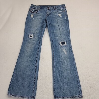 American Eagle Jeans Womens 8 Hipster Boot Blue Distressed Patchwork Embroidered