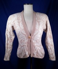 Vtg St. John Cardigan Sweater Button Floral Brown Cream Button Up Women's Size 4