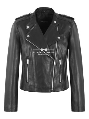 Ladies Racer Leather Jacket Black Soft Lambskin Motorbike Fitted Style Amanda