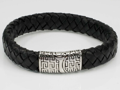 SAURO BOS Herren Armband Leder schwarz geflochten Lederarmband, Neu; K1 1036