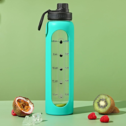 Glass Water Bottles 32oz with Silicone Sleeve Drinking Hydration Bottles Reusabl - Picture 9 of 9