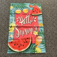 Hello Summer Garden Flag Watermelon Sun Summer Time Double Sided Colorful New