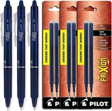 Pilot FriXion Clicker Retractable Gel Ink Pens Erasable Fine Refills Navy Blue