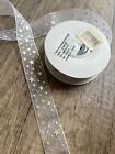 1” White Organza Sheer Ribbon w/ Metallic Gold Edges & Stars Spool 25 yds