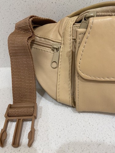 BEIGE GENUINE LEATHER FANNY WAIST PACK MULTI-ORGANIZER/POCKETS/CELL PHONE NEW - Picture 9 of 14