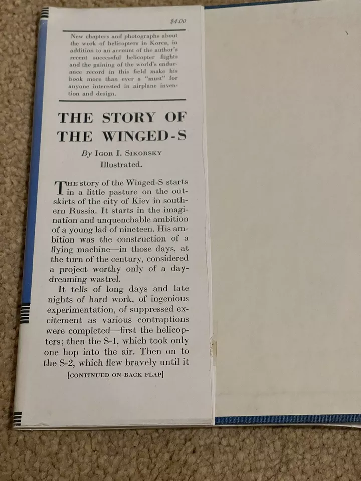 Igor Sikorsky, Helicopters The Story of the Winged S 1952 Signed w/ Inscription - Image 3 of 4