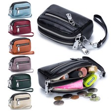 Genuine Leather Small Coin Holder Change Purse Zipper Key Card Wallet for Women