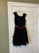 Vtg XOXO  Sleeveless Black Dress with pink belt Size 3/4 Cute! Pockets!