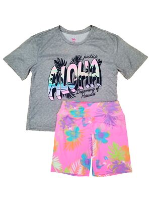 Justice Girls Neon Pink & Gray Aloha Hawaii Pajamas Shorts